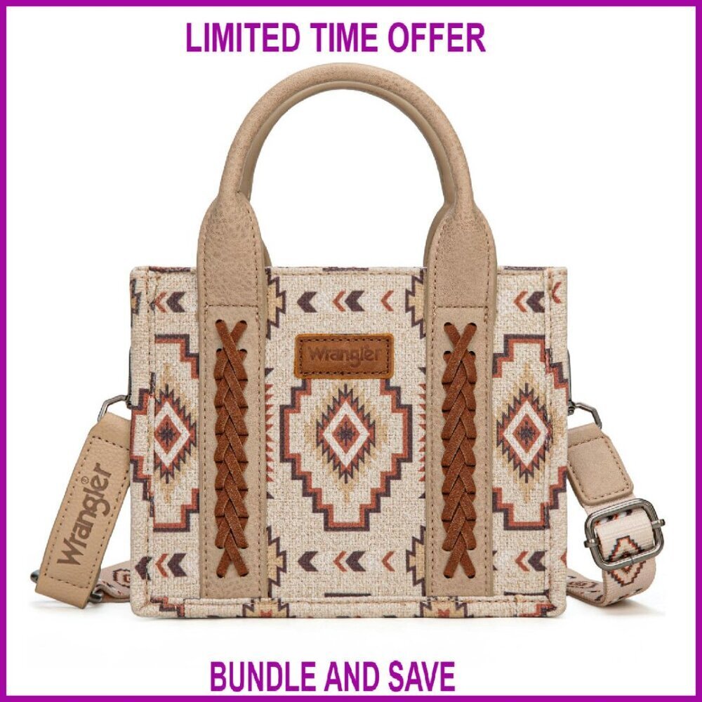 Mini Tote Bag with Woven Design Adjustable Strap Zippered Pockets